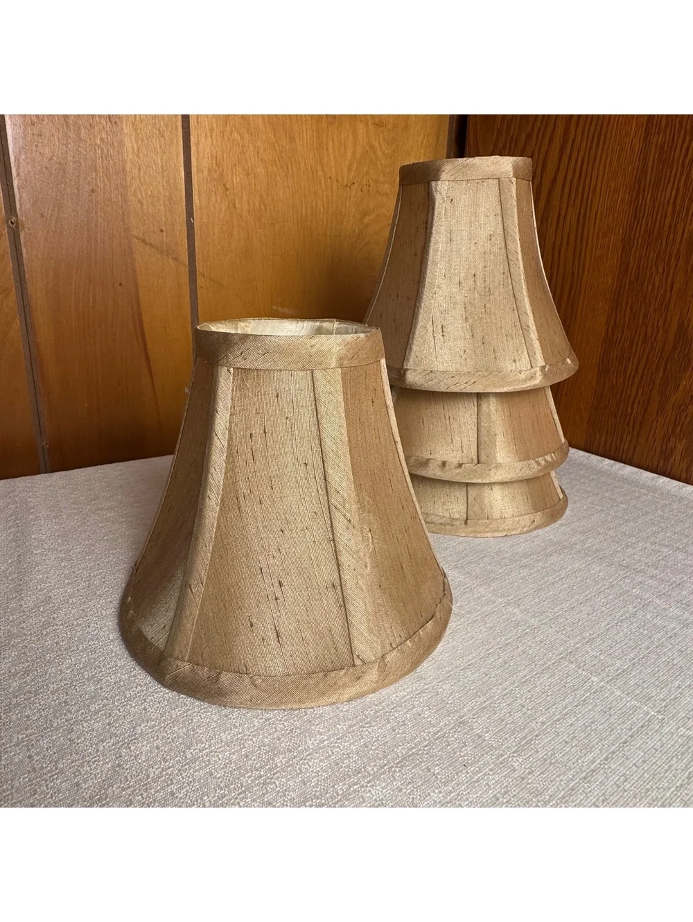 Vintage Set Of 2 Gold Beige Bell Lamp Shades 5” Tall Clip On